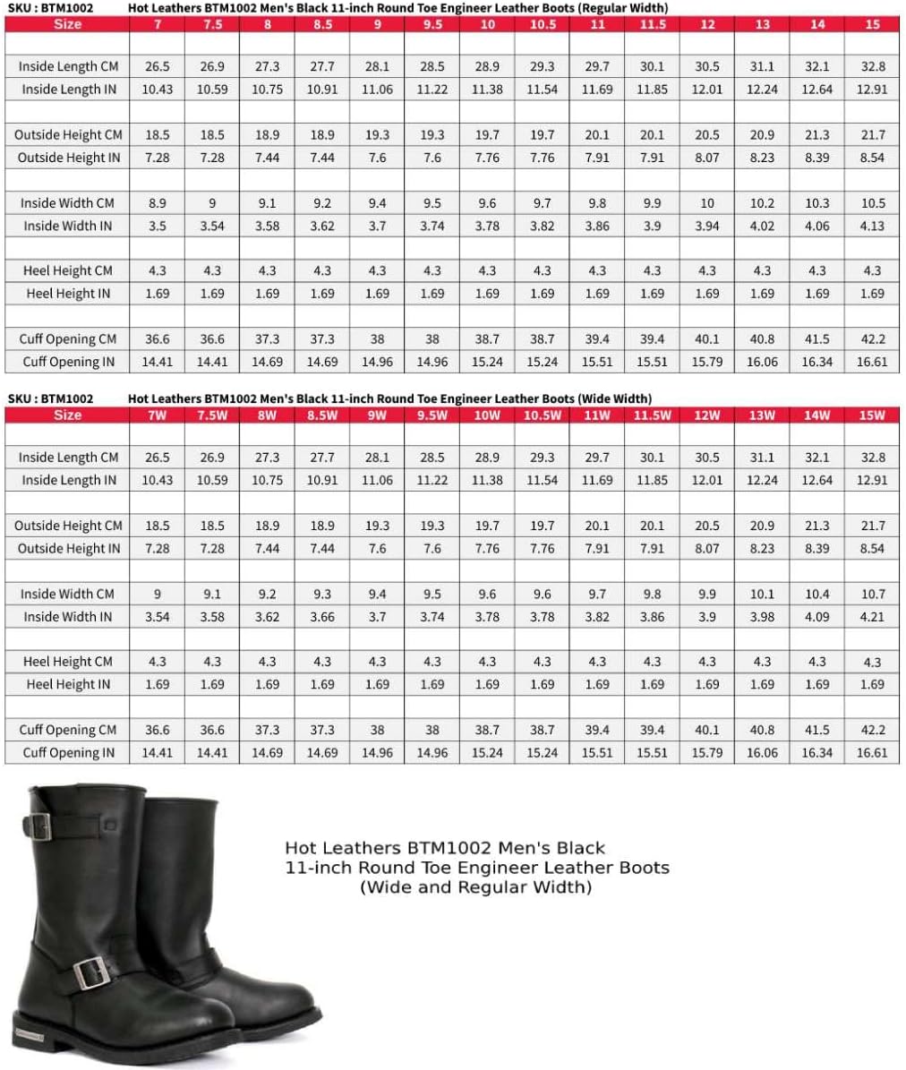Мужские кожаные сапоги Hot Leathers BTM1002 широкого размера, черные, 28 см закругленный носок, инженерный стиль - размер 10W ‎Hot Leathers — фото 3