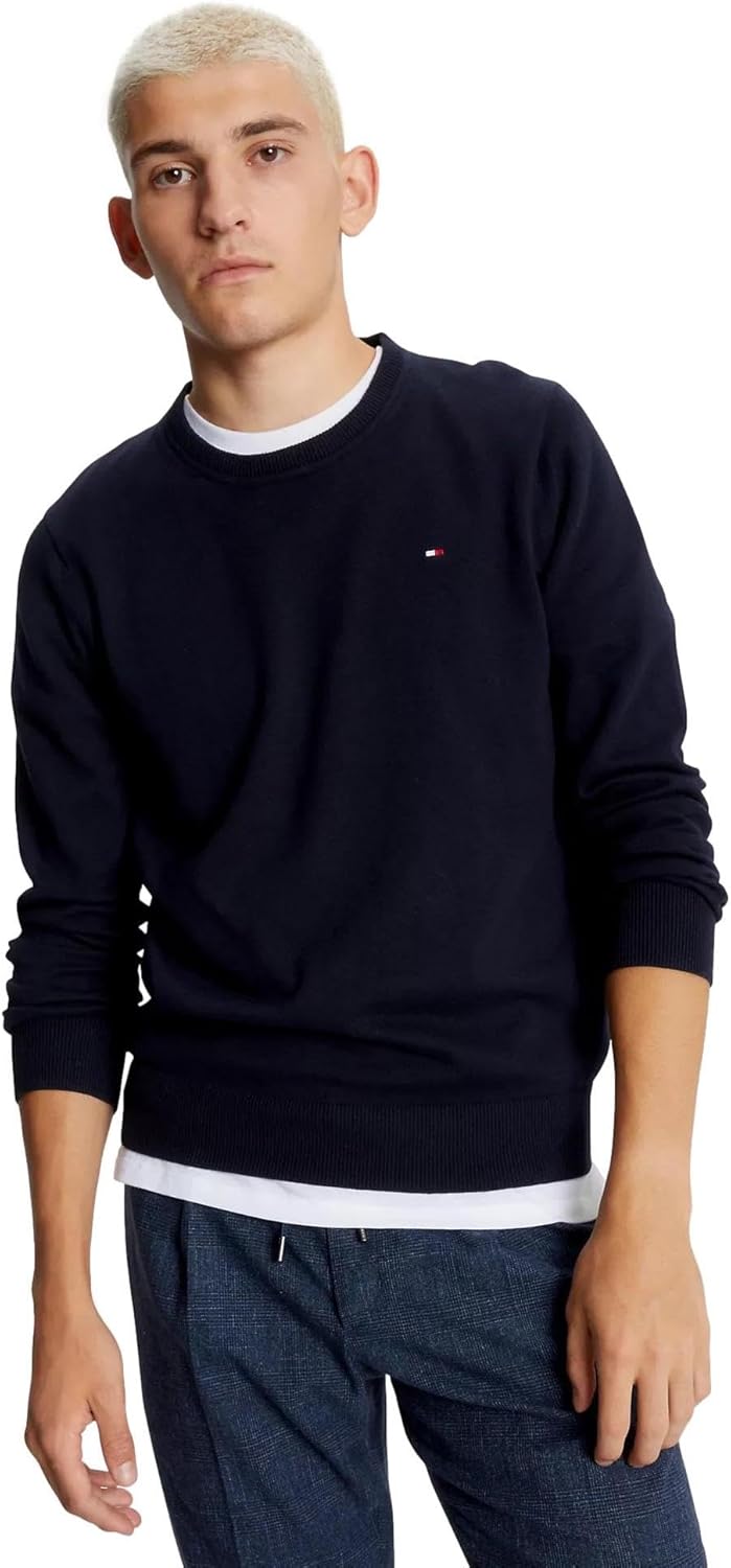 

Мужской фирменный однотонный свитер с круглым вырезом TOMMY HILFIGER из коллекции 2025 года, Navy