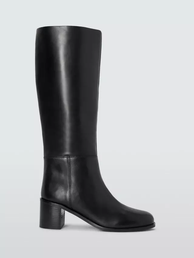 

Ботинки John Lewis Tigerlily Leather Square Toe Stacked Heel Knee High, черный