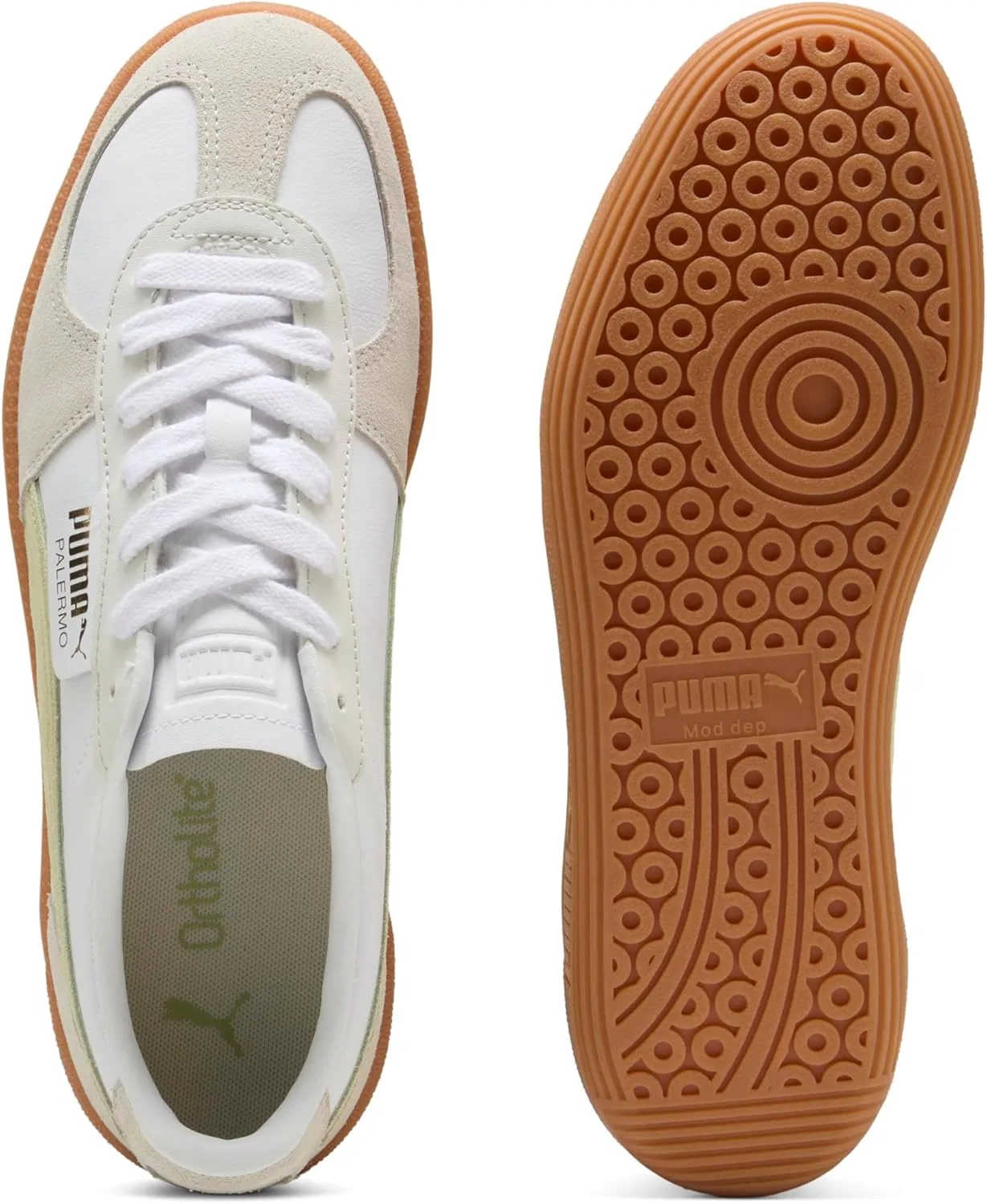 Мужские кроссовки PUMA Palermo, кожа, Puma White/Vapor Grey/Pistachio Green — фото 4