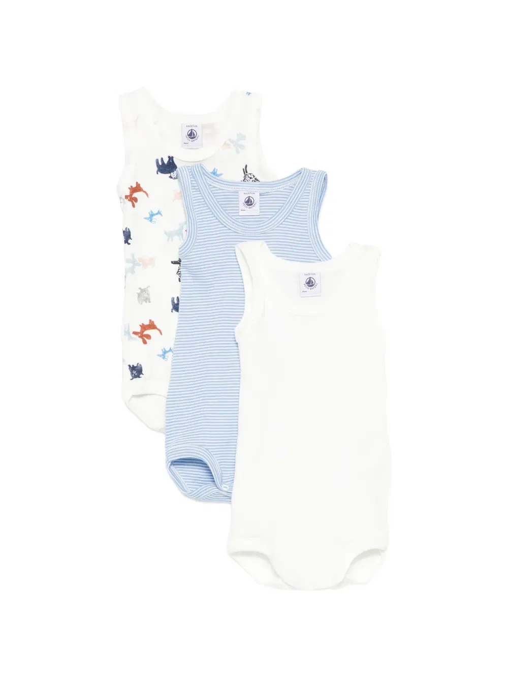Комплект из трех боди с графичным принтом Petit Bateau, белый