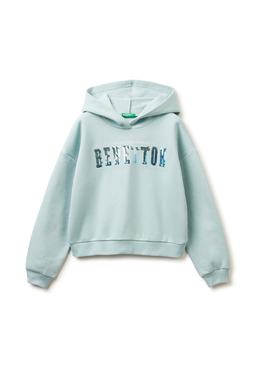 

Худи United Colors of Benetton CROPPED PULL ON CUFFS AND HEM SEQUIN EMBROIDERY ON FRONT LENGTH, Green