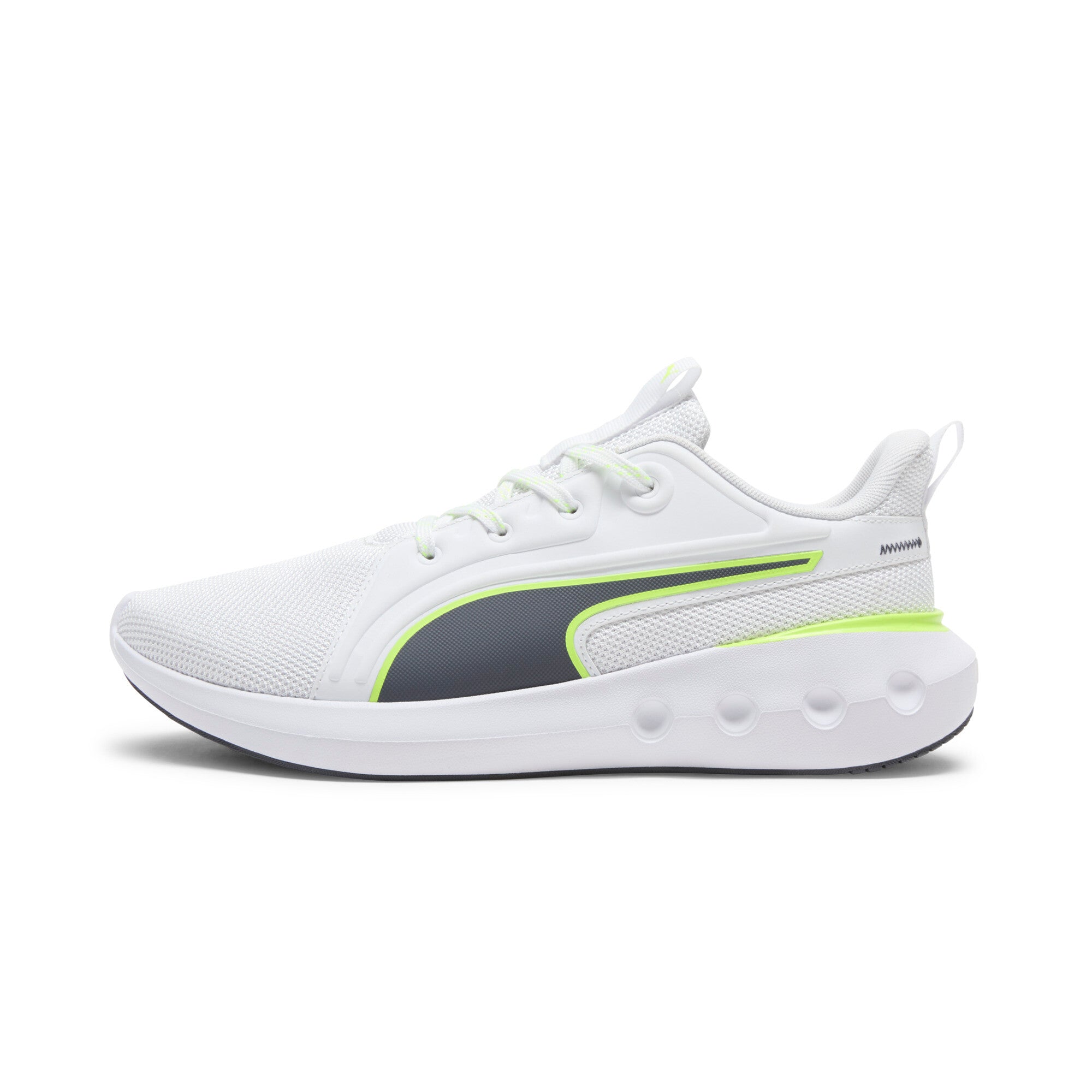

Кроссовки для бега по шоссе PUMA мужские Softride Carson Lace Speck, цвет white/galactic gray/yellow alert