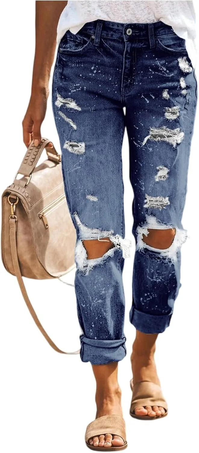 

Женские рваные джинсы Mid Waisted Boyfriend Loose Fit