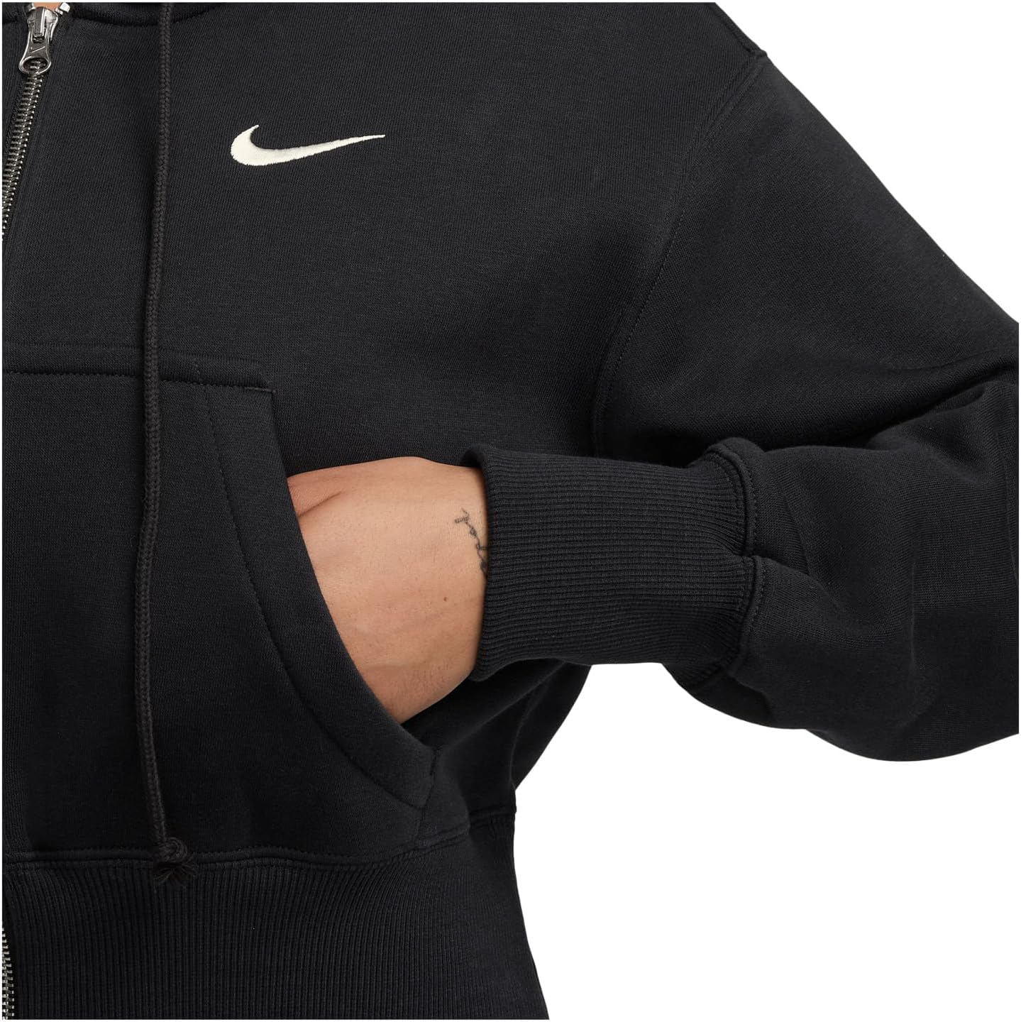 Худи Nike Sportswear Phoenix Fleece Loose Full-zip Crop Hoodie, цвет Black/Sail — фото 3