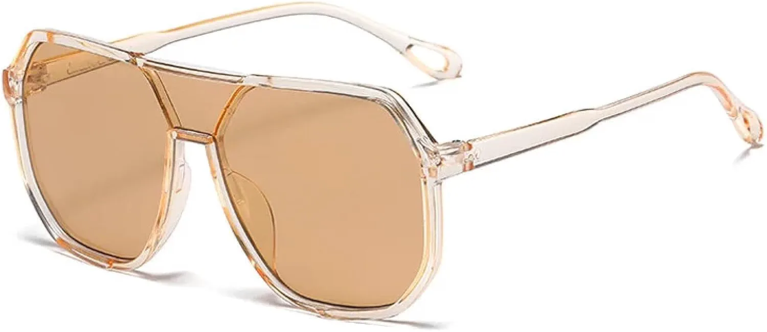 

Солнцезащитные очки в пластиковой оправе для женщин, с двойной перемычкой, цельные, модные, для мужчин, для активного отдыха и спорта, в тренде TVTBBVV, Clear-brown