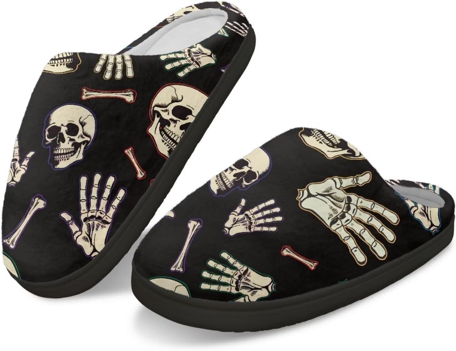 

Мужские зимние мягкие плюшевые тапочки Qoiuvncy, противоскользящие, пушистые, с рисунком черепа, уютные, теплые хлопковые обувь, размер US 2-12, Skeleton Hand Bones