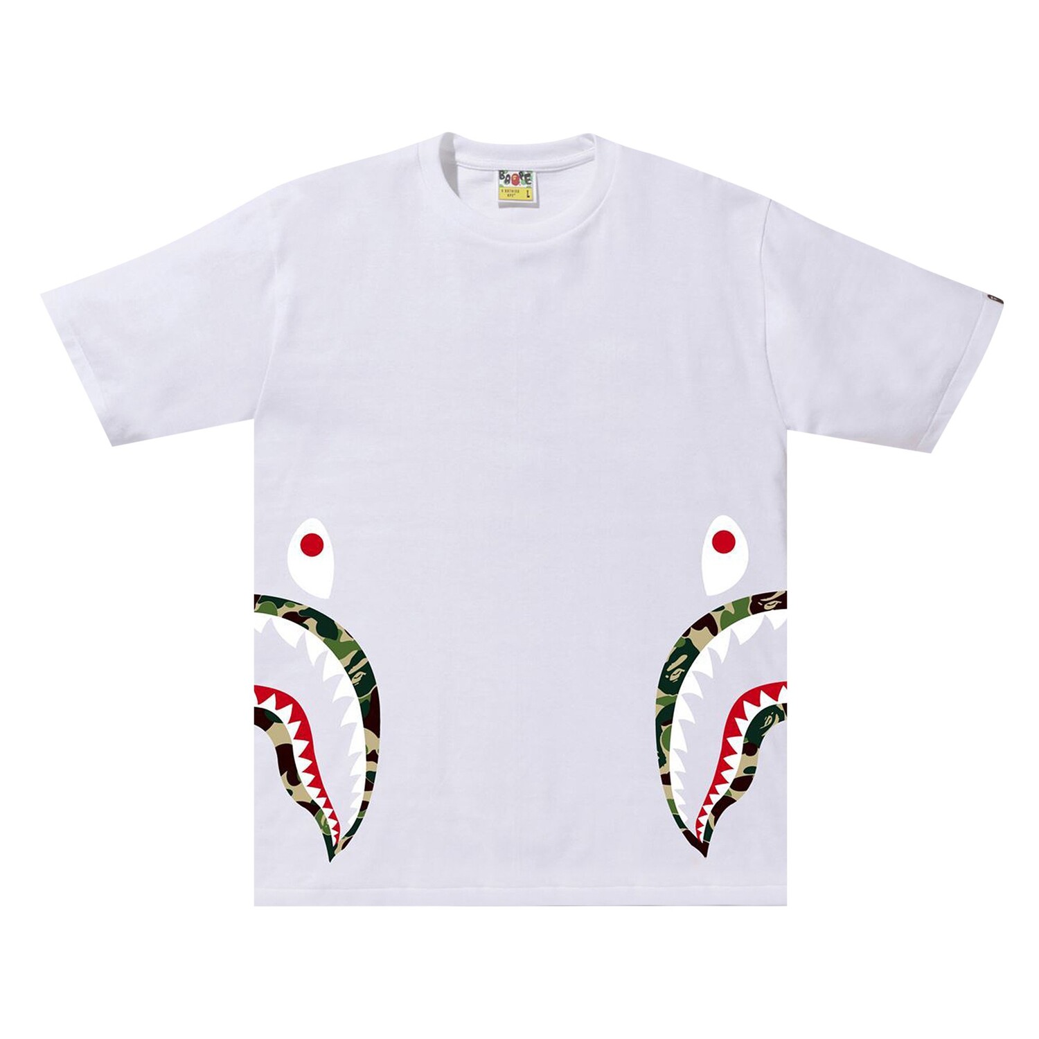 

BAPE ABC Камуфляжная футболка с изображением акулы, цвет Белый/Зеленый
