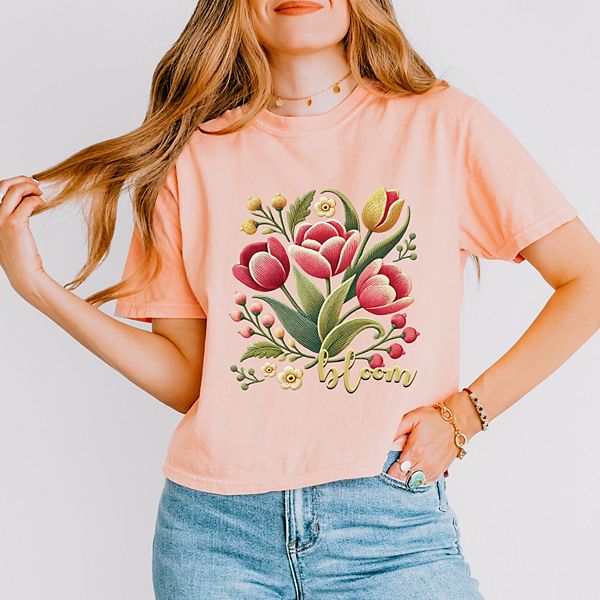 

Блузка с принтом Bloom tulips faux texture Simply Sage Market, Peachy