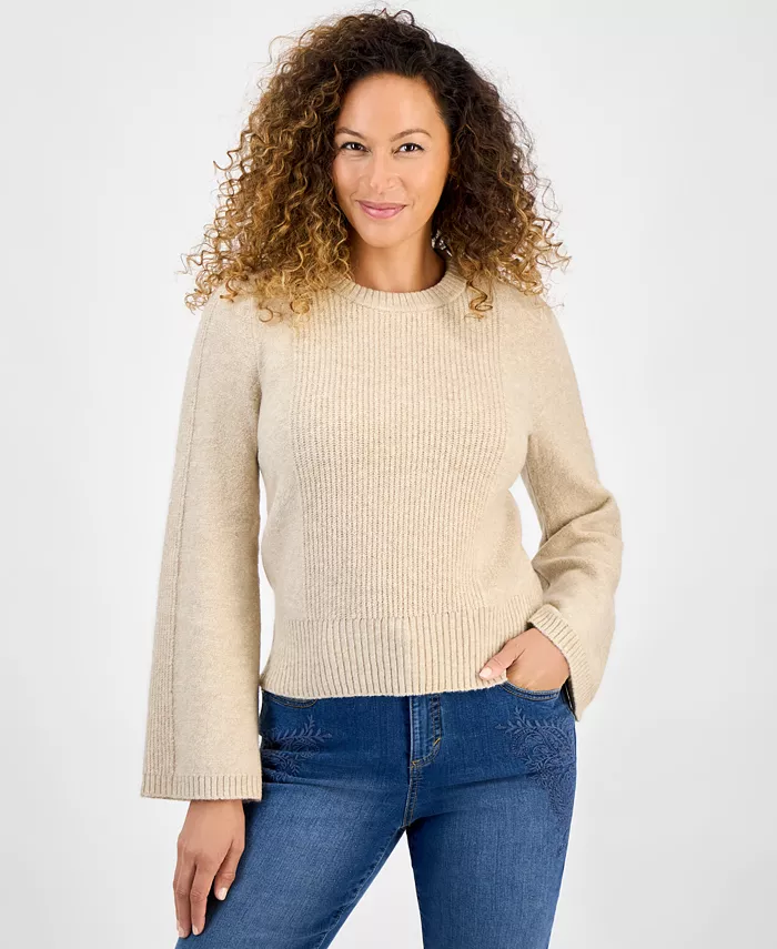 

Женский свитер с колокольчиками из буклированного ребристого трикотажа Style & Co, загар/бежевый