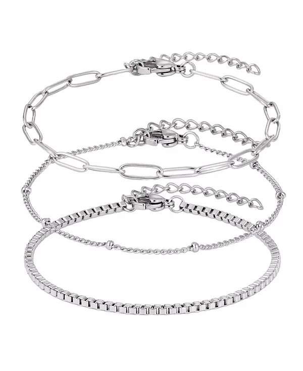 

Комплект браслетов-цепочек из серебра, устойчивых к потускнению Adornia, silver