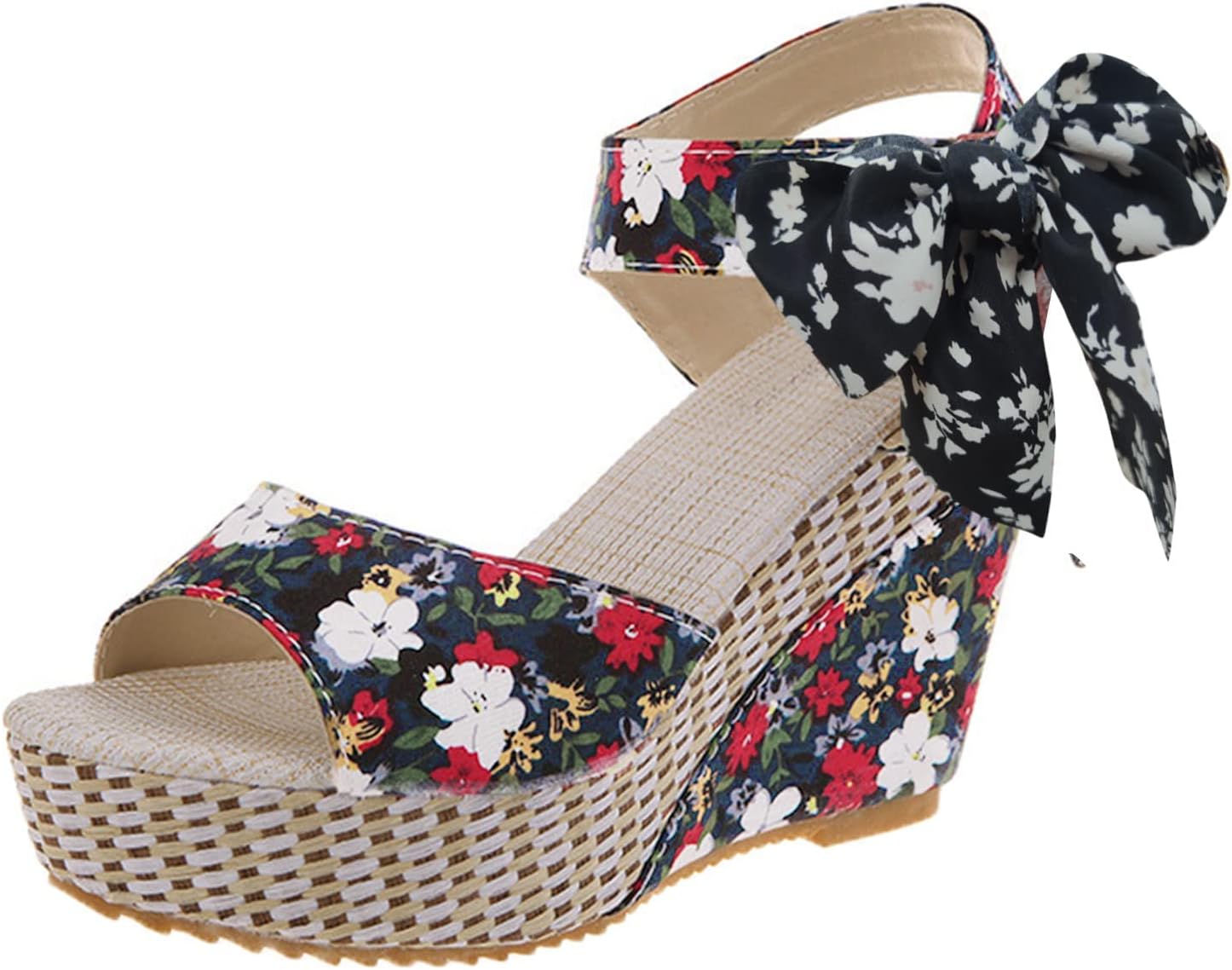 

Женские сандалии на танкетке эспадрильи с высоким каблуком, открытым носком, завязками, платформой и ремешком на щиколотке, летние праздничные туфли, элегантные цветочные классические сандалии с бантиком на танкетке Generic, черный