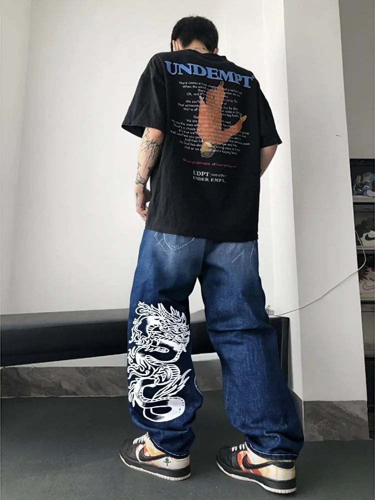 

Унисекс джинсы Y2K в стиле хип-хоп с принтом дракона Xojbzoo