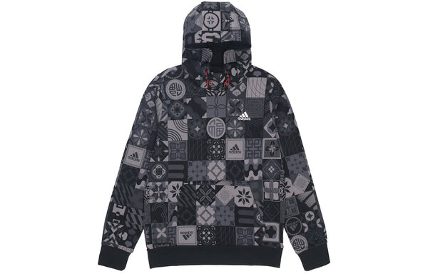 Толстовка Men's adidas Cny Aop Hood Pattern Full Print Sports Black, черный — фото 2