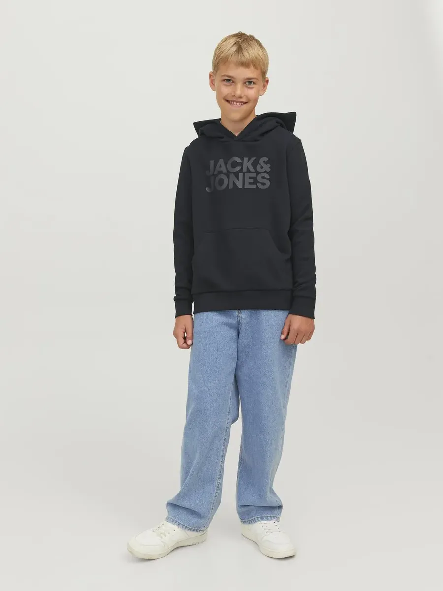 Детская толстовка с капюшоном Jack & Jones "JJECORP LOGO SWEAT HOOD" Jack & Jones Junior, черный — фото 4