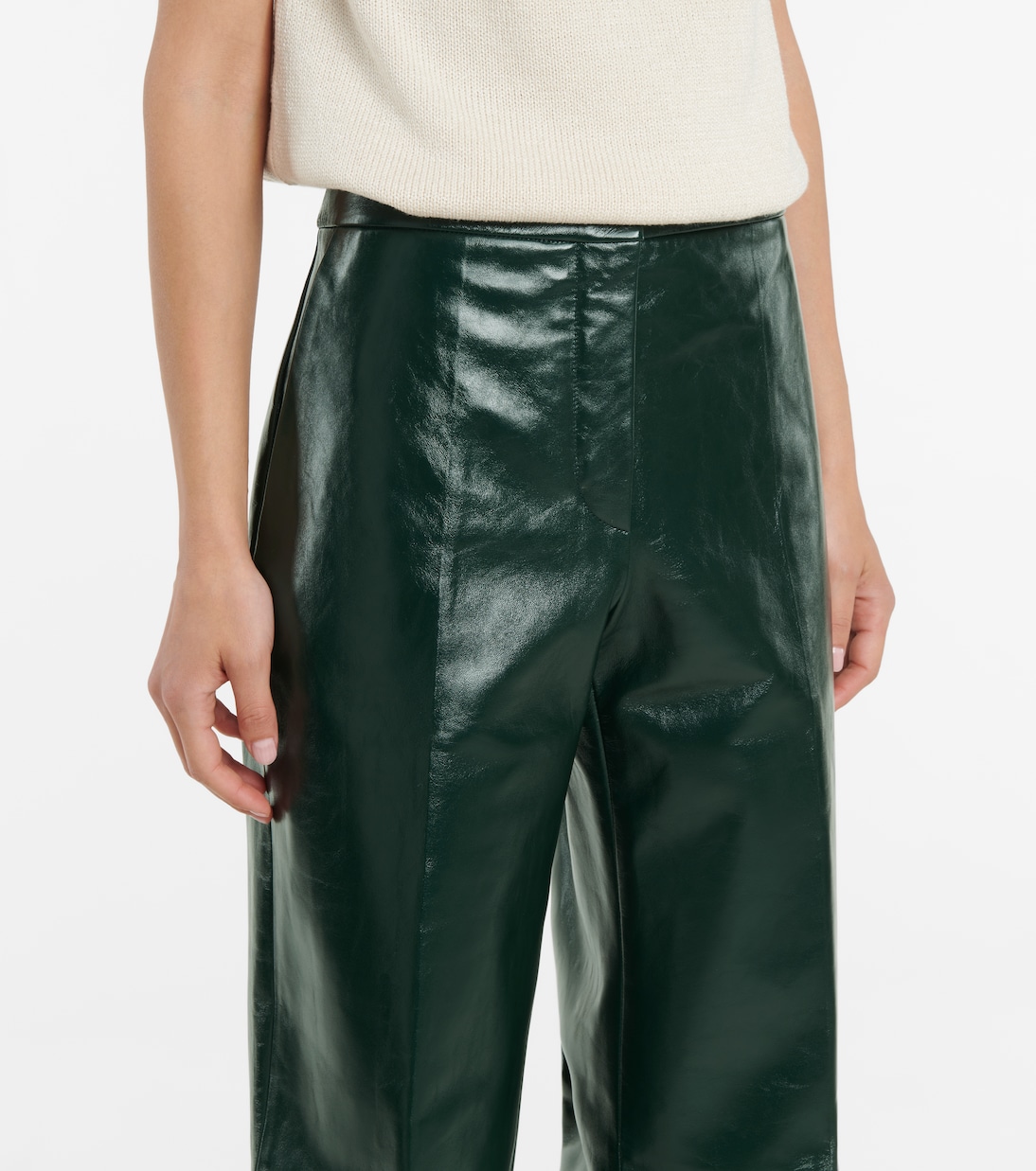 Кожаные брюки широкого кроя с высокой талией Jil Sander, Dark Green — фото 4