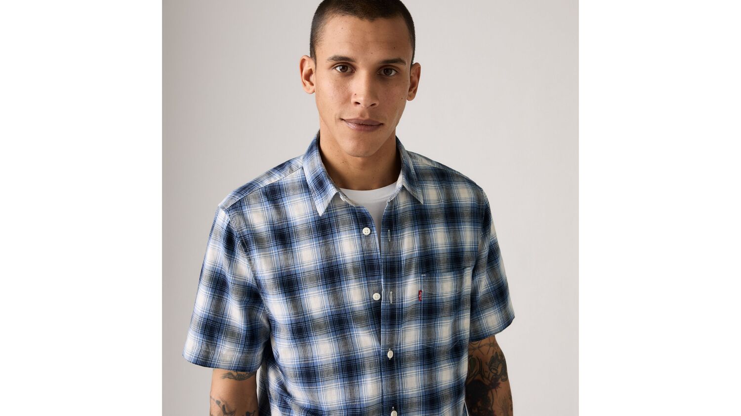 Рубашка классического стандартного кроя с коротким рукавом Levi's, Sydney Plaid Quiet Harbor - Blue — фото 4