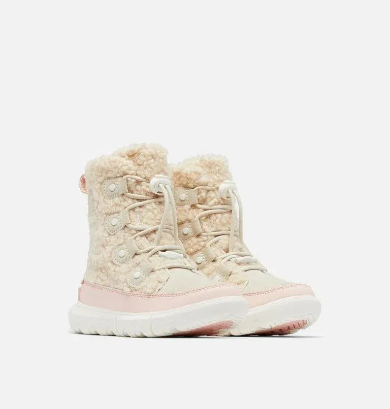Детские зимние ботинки Sorel Explorer, натуральный розовый цвет, уютные, с подкладкой из овчины, HTAT26