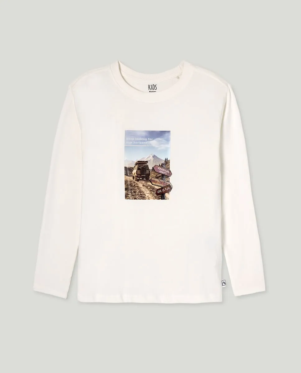 

Детская футболка с длинным рукавом с фотографическим принтом мальчика Kids El Corte Inglés, белый