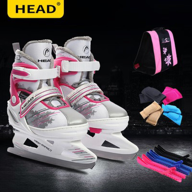 

HEAD Детские раздвижные роликовые коньки Austrian Head, теплые коньки для начинающих, коньки для фигурного катания, настоящие ледовые коньки H7 Pink + сумка + чехлы для лезвий + наколенники, размер 36