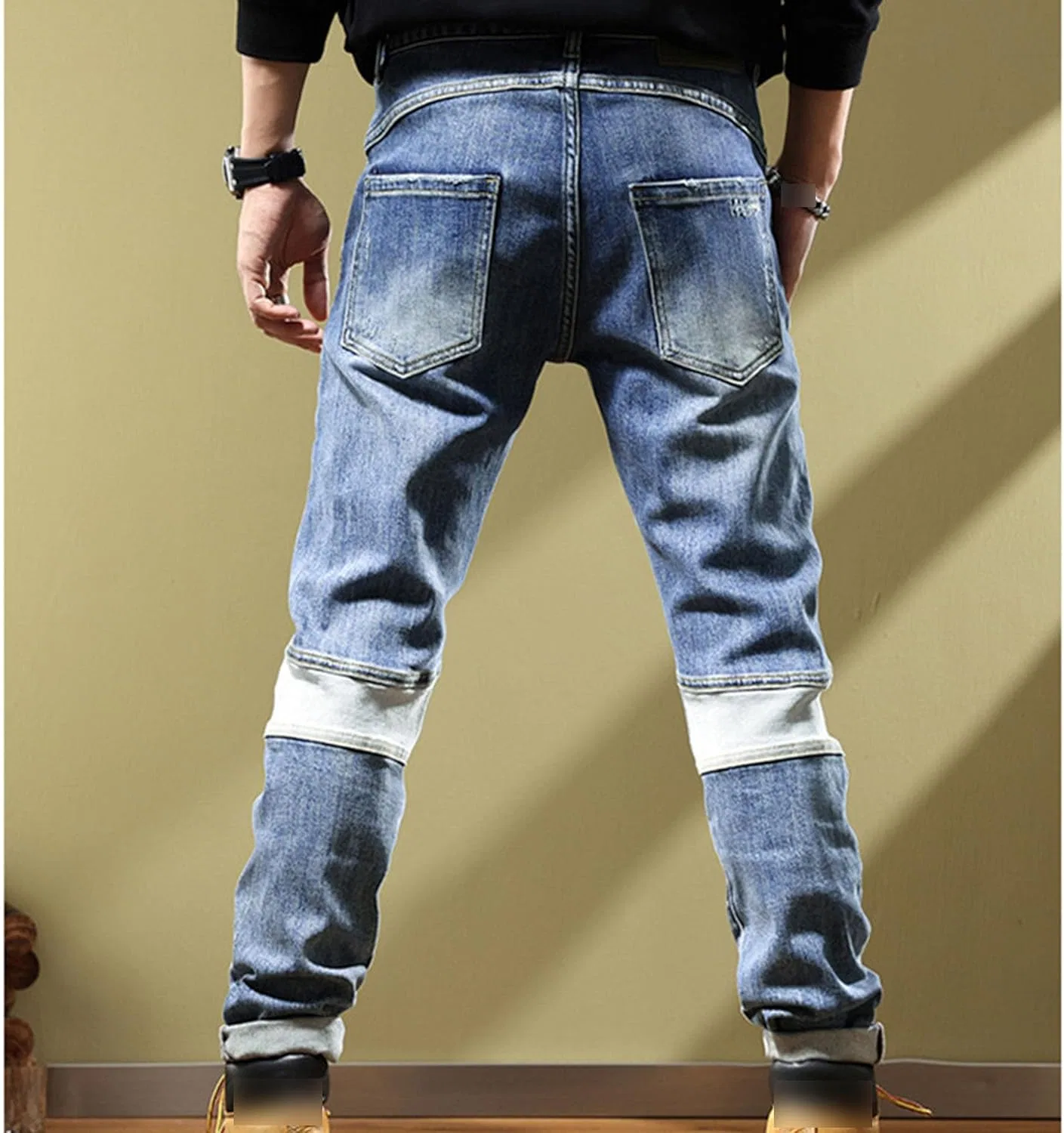 Джинсы рваные с заплатками, Regular Fit, Denim, синие — фото 3
