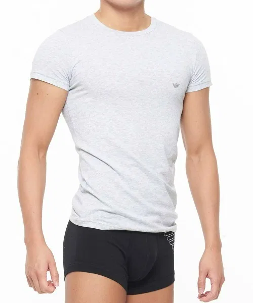 Футболка Emporio Armani с логотипом, хлопок с эластаном, серая