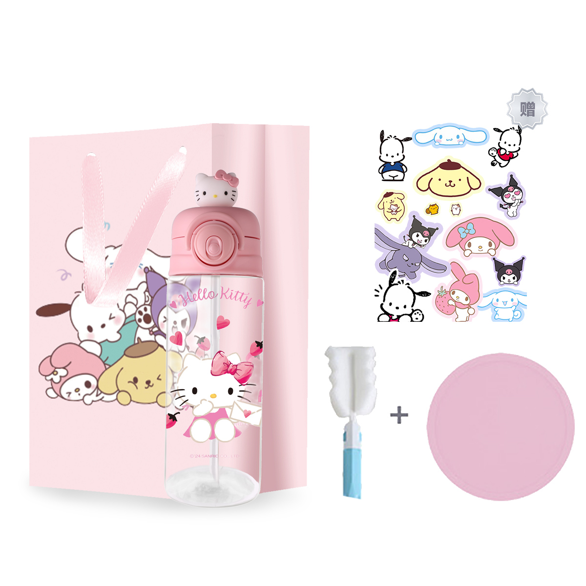 

Пластиковые стаканы для воды Sanrio, Hello Kitty+ Sticker, Tote Bag, Coaster, Cup Brush