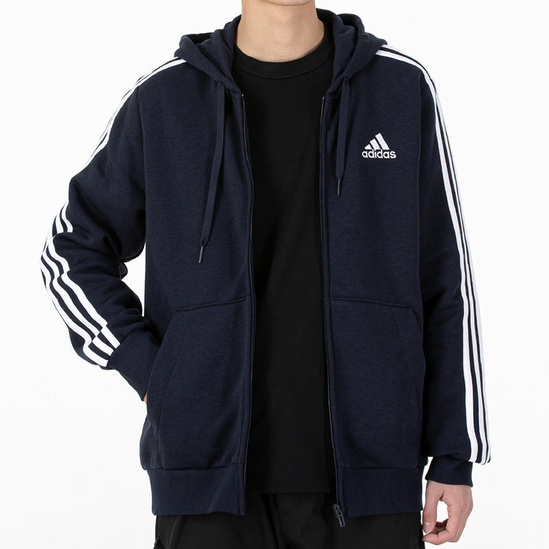 Худи Men's adidas 3S Fl Fz Hd Cardigan Jacket Navy Blue GK9053 — фото 3