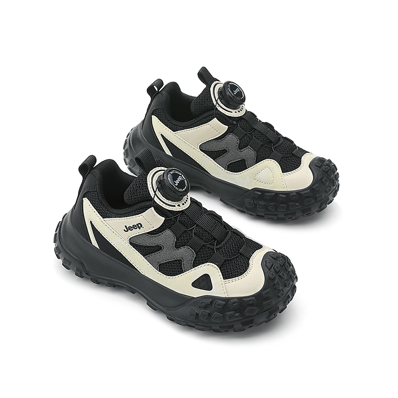 Низкие детские повседневные кроссовки Black White Kids' Jeep, Shadow Black/Ecru — фото 2