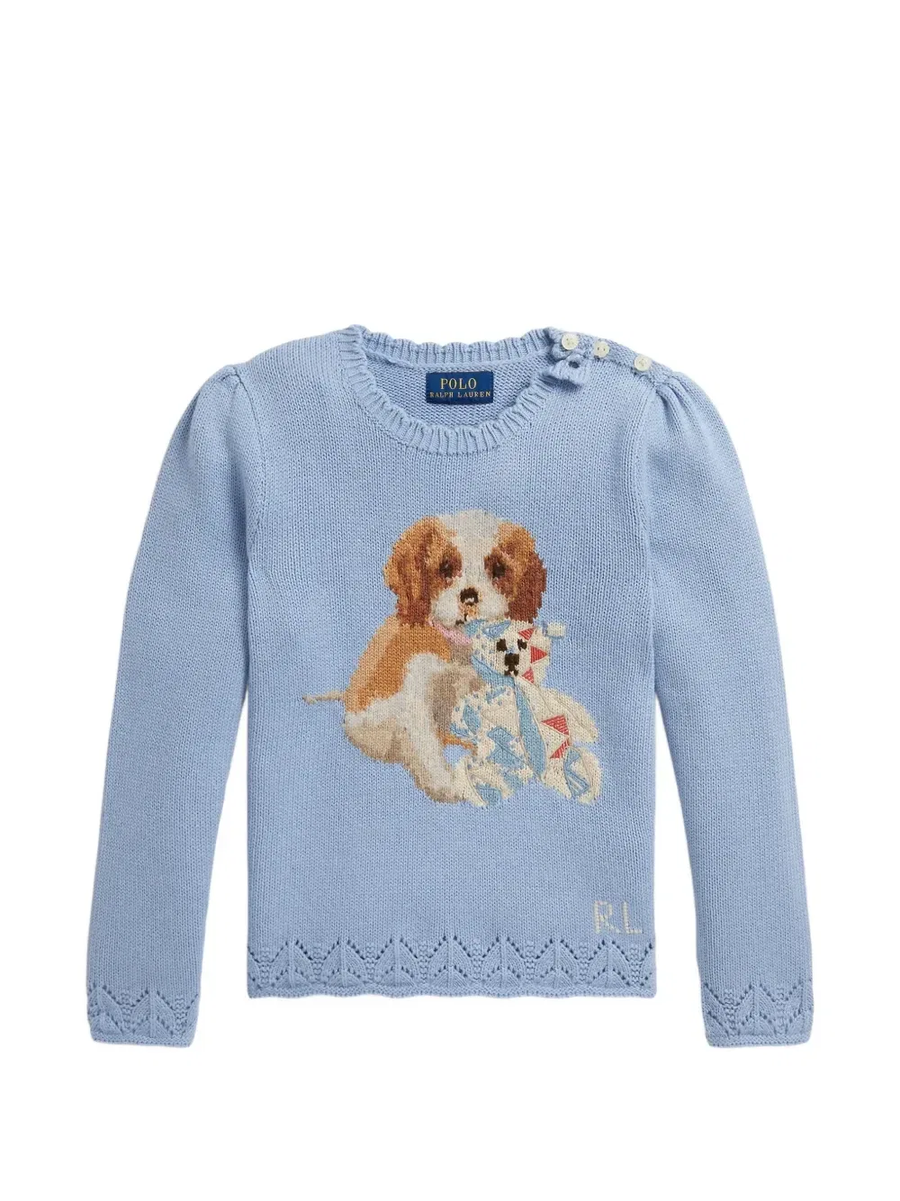 Свитер с круглым вырезом и фестонами Polo Ralph Lauren Kids, синий
