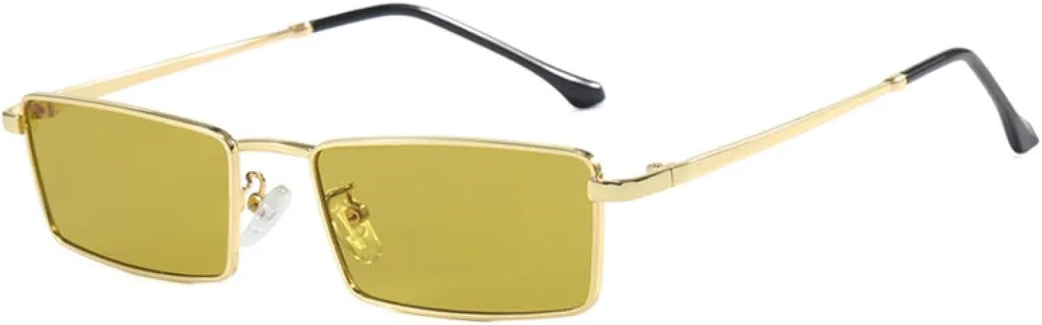 

Ретро прямоугольные солнцезащитные очки без оправы для женщин, модные, с прозрачными линзами цвета океана, разноцветные, защита от УФ-излучения UV400 VFDHN, Gold-green