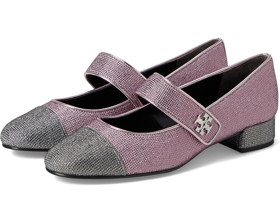 Туфли Tory Burch Cap-Toe Mary Jane Pave Heel Ballet 25 mm, цвет Gray Stone/Sparkle Pink