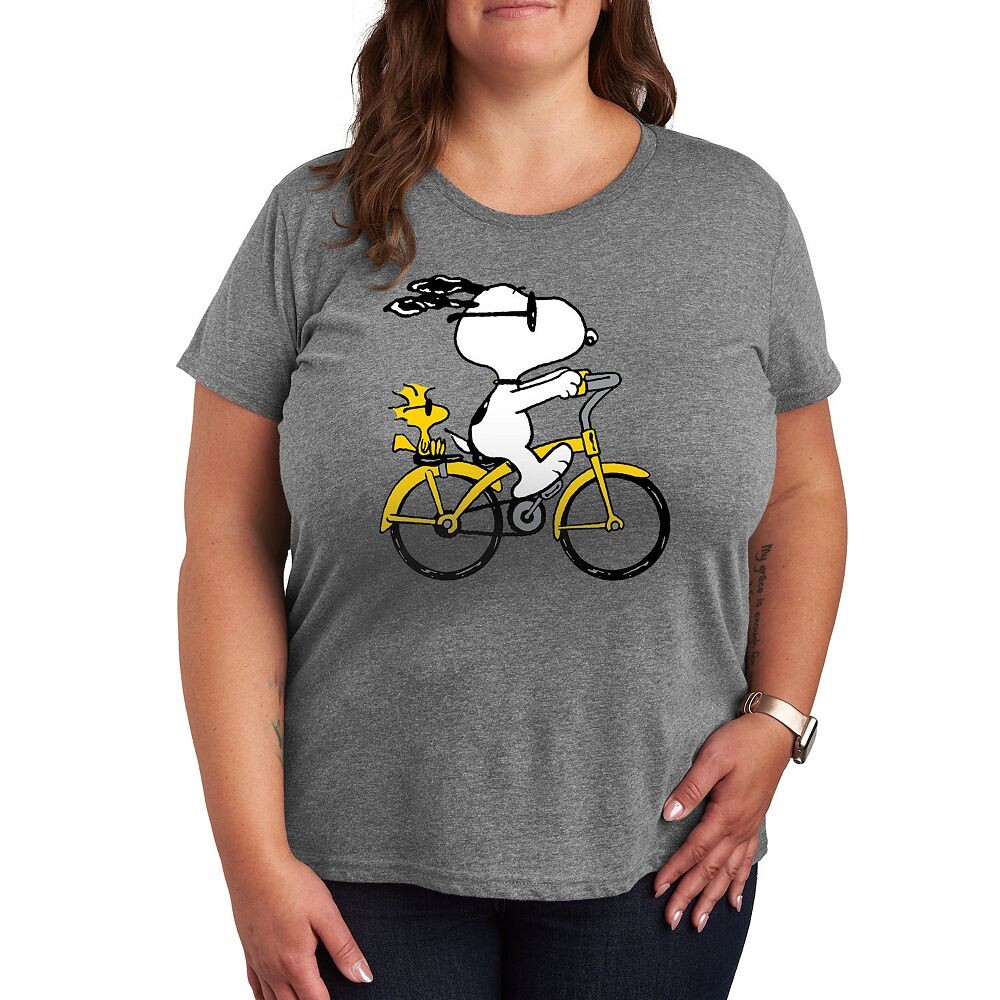 

Футболка Plus Peanuts Snoopy & Woodstock Riding Bike с рисунком Licensed Character, цвет Heather Gray