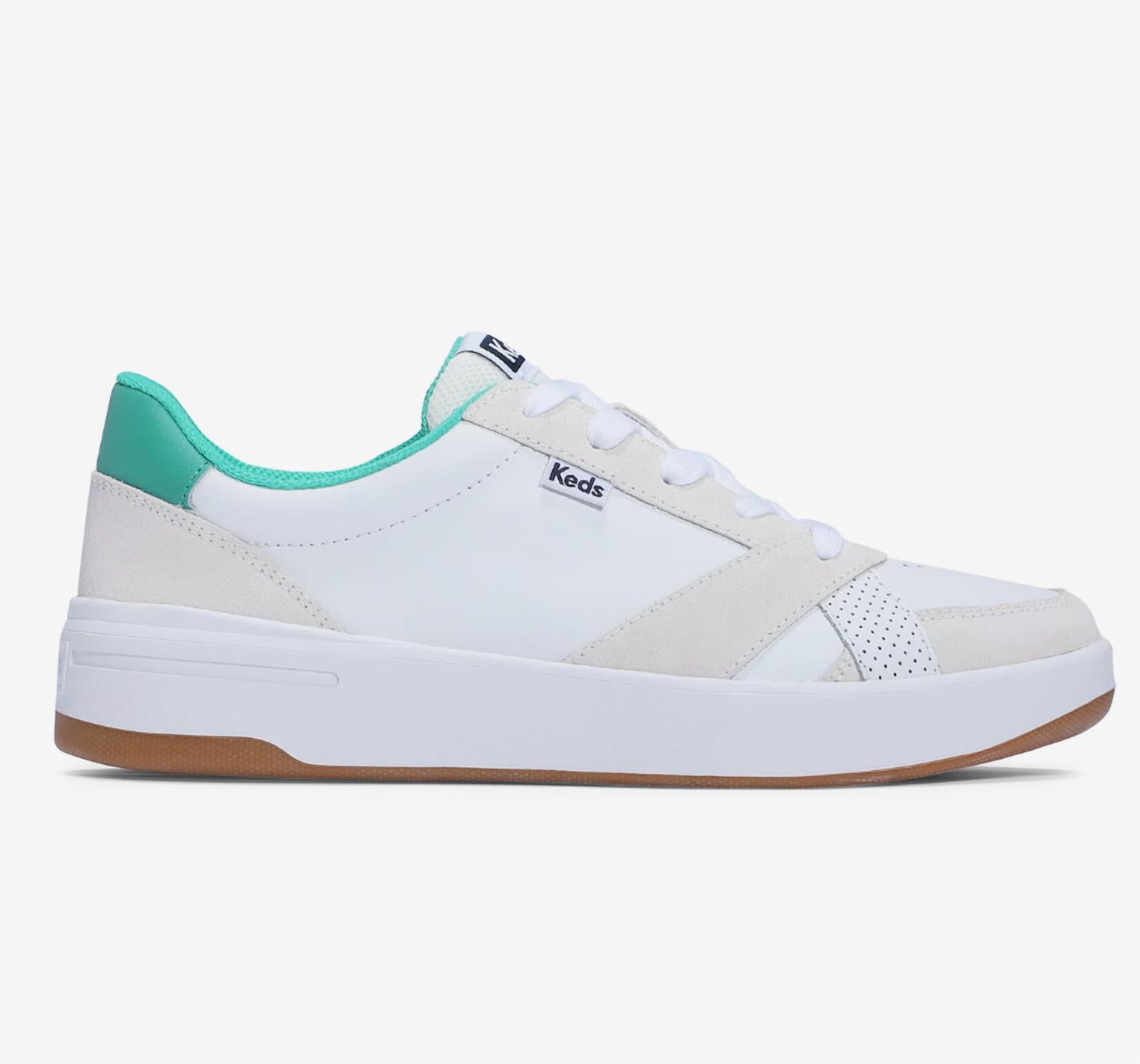 Женские замшевые кеды Court Leather Lace Up Sneakers в цвете White/green Keds — фото 2