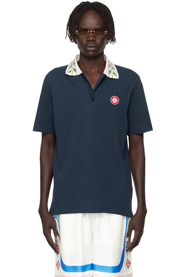 

Классическая поло-рубашка из лаврового пике Casablanca, темно-синий