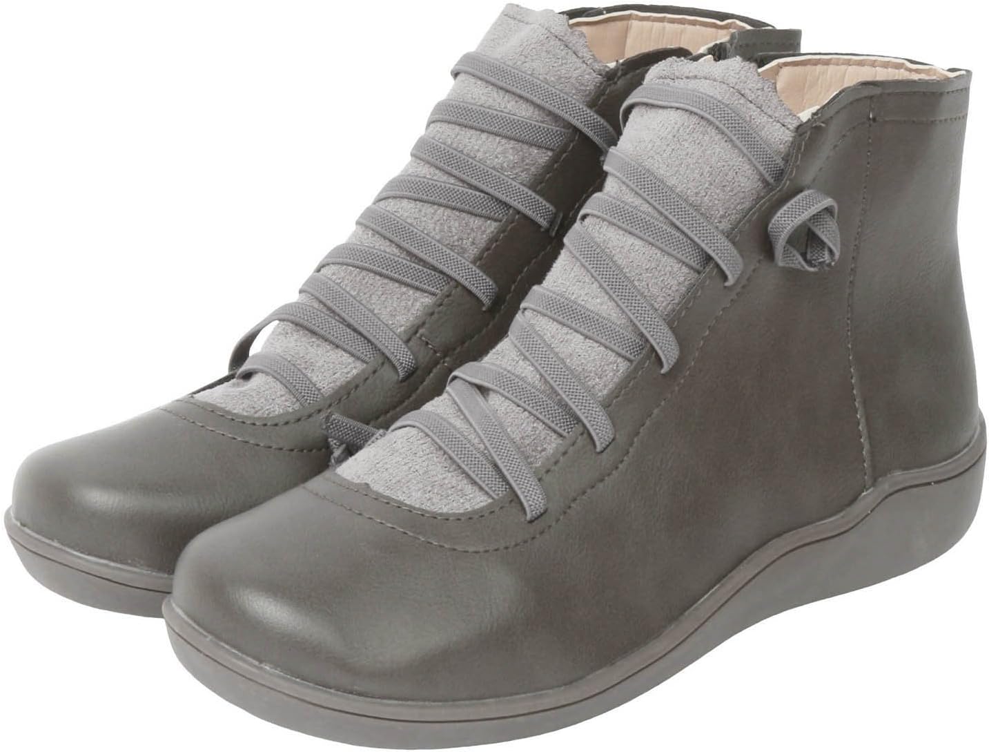 

Женские ботильоны без каблука 2024 года с поддержкой свода стопы, модные ботинки на шнуровке с боковой молнией Generic, серый