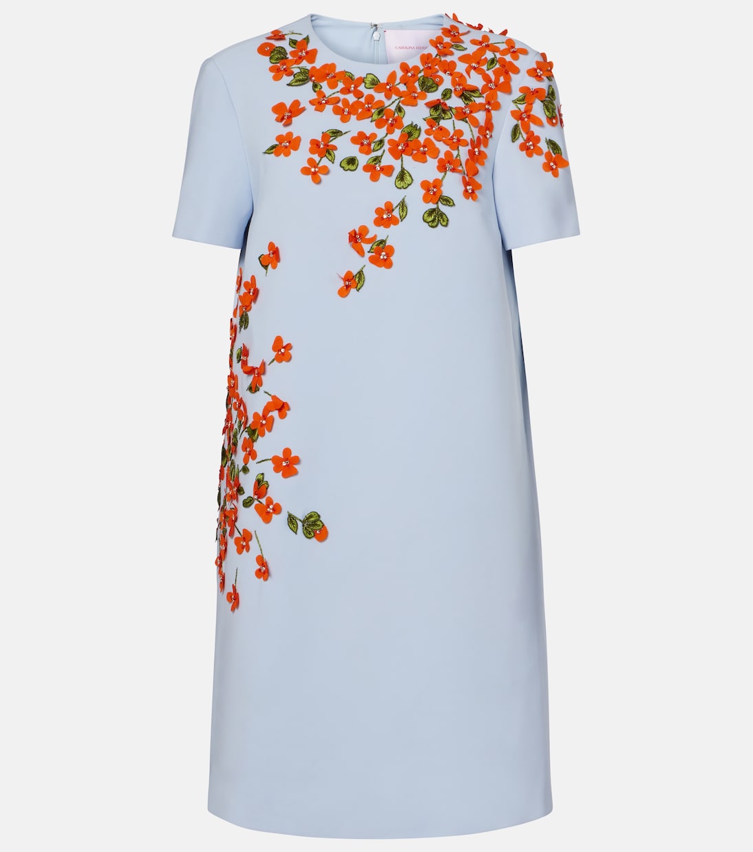 

Платье-футляр из крепа с цветочной аппликацией Carolina Herrera, Celeste Multi