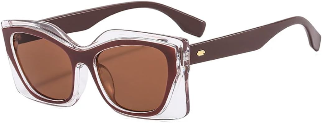 

Модные винтажные солнцезащитные очки в крупной оправе с заклепками для женщин и мужчин, летние, для путешествий и отдыха на природе, солнцезащитные очки UV400 TKKTLLT, Coffee Brown