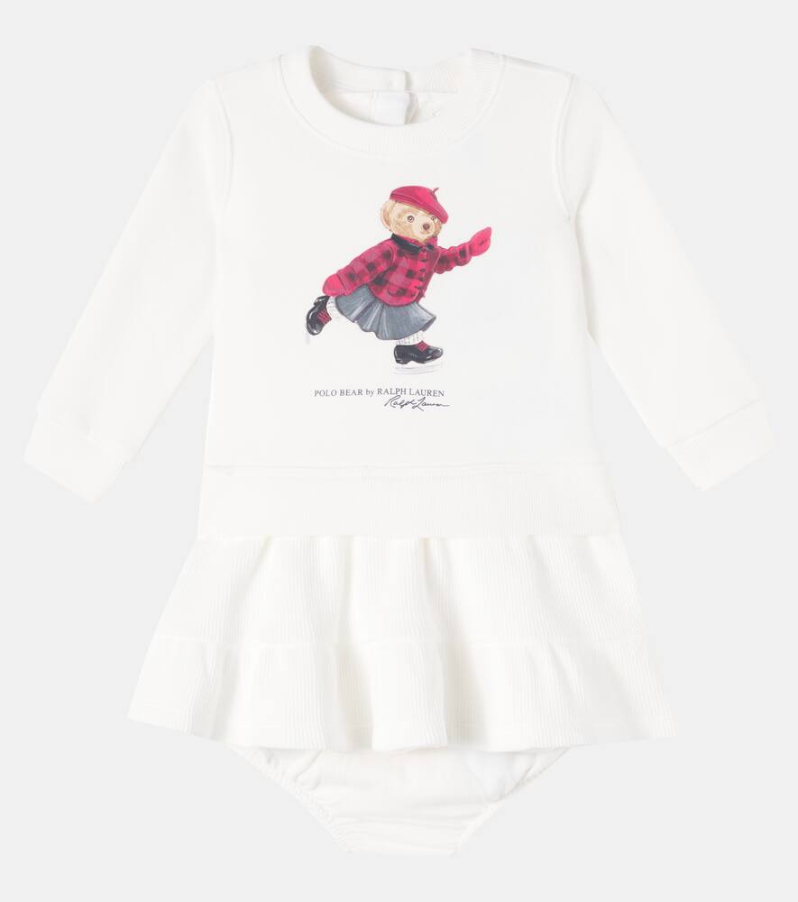 Детский комплект из платья и панталонов из хлопковой смеси Polo Ralph Lauren Kids, Trophy Cream — фото 2