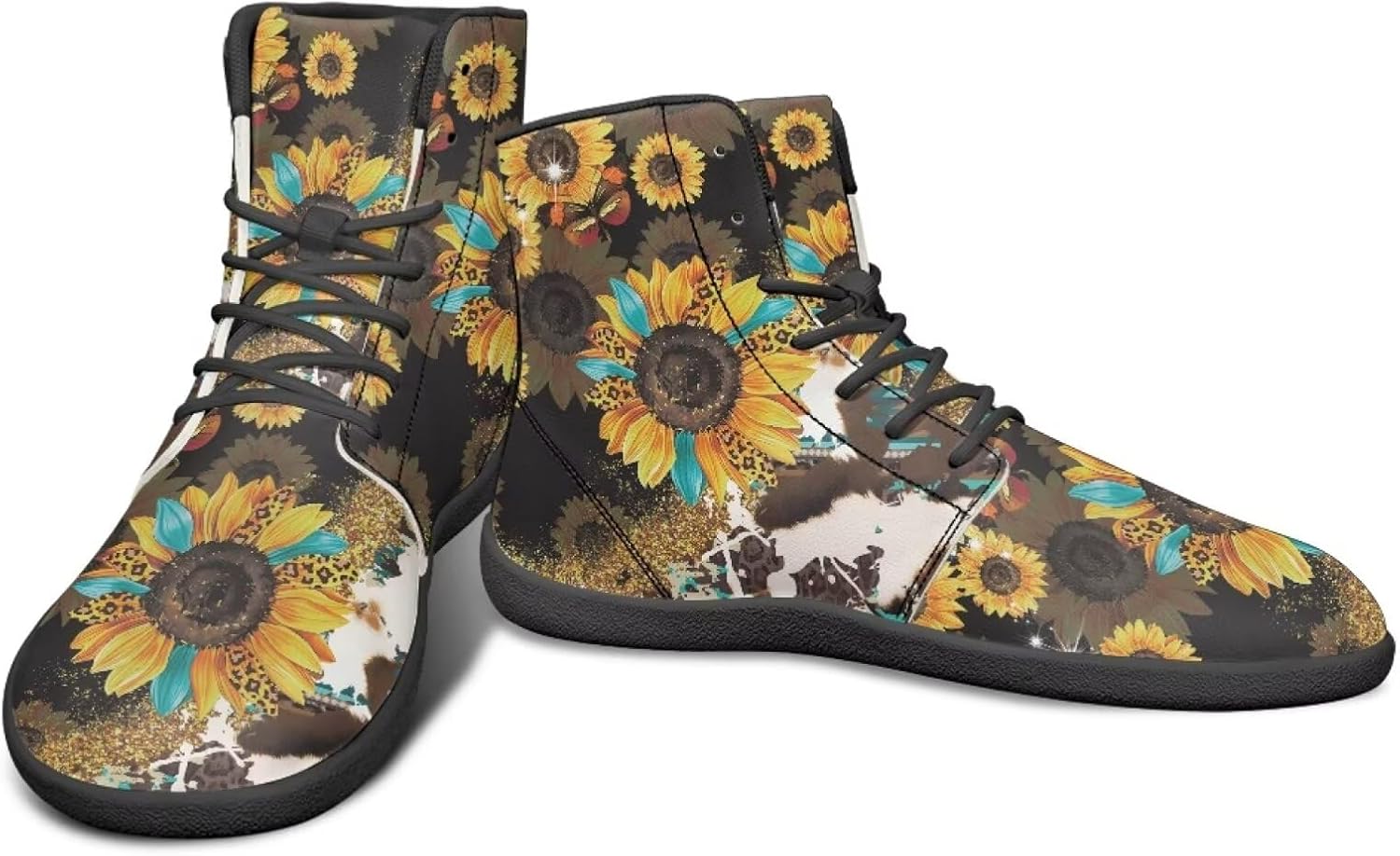 

Высокие кроссовки с цветочным узором и нулевым перепадом для мужчин и женщин, легкие минималистичные обувь для бега и походов Watdotory, Sunflower Leopard Splash Ink Print