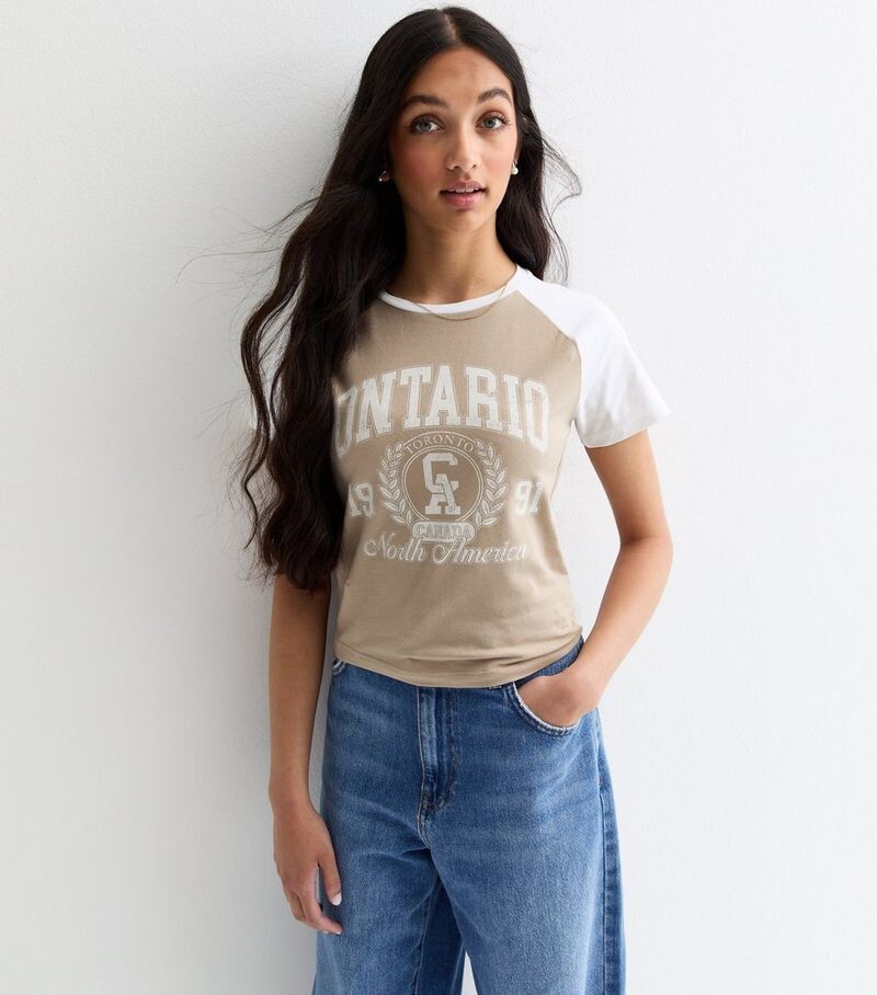 

Футболка реглан с рисунком Camel Ontario для девочек New Look, песочный