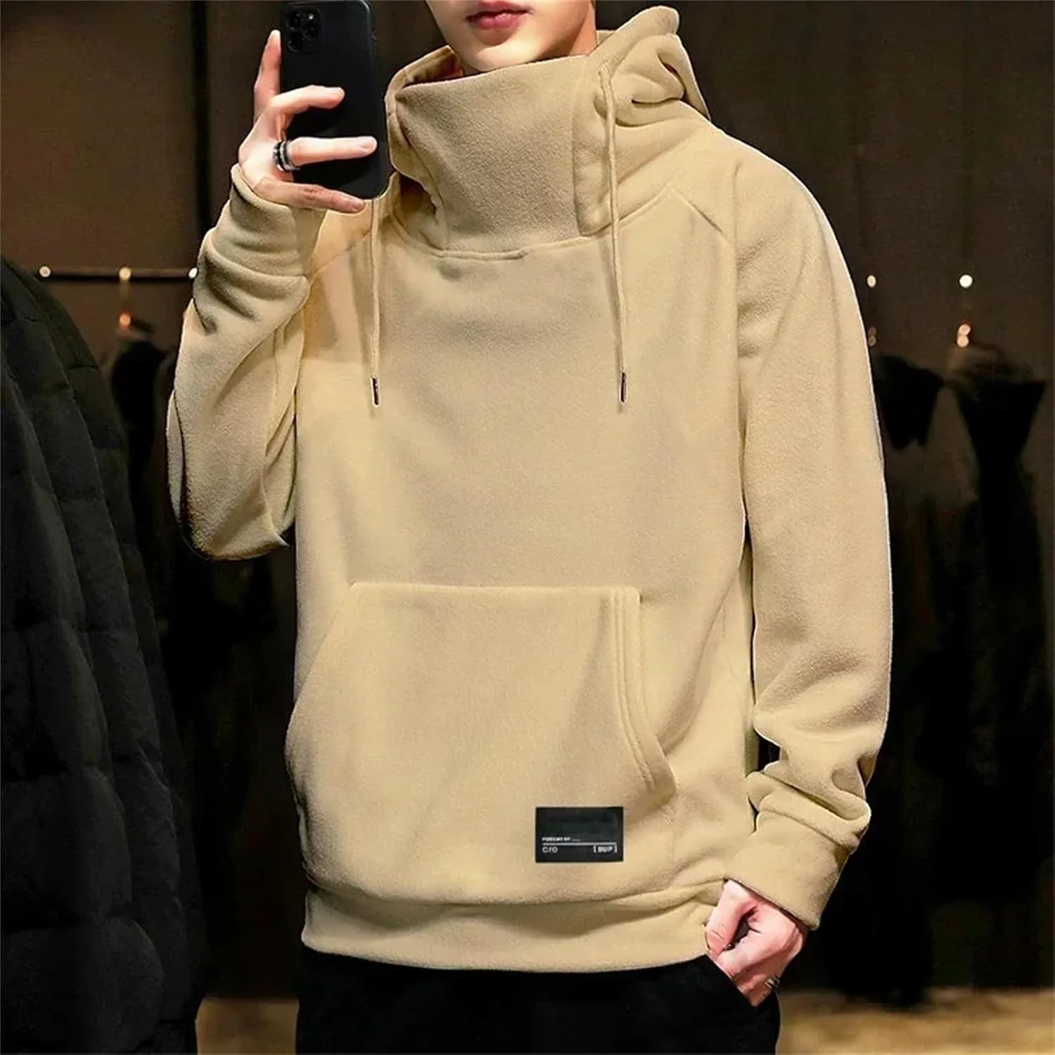 Мужской толстый Polar Fleece свитшот с капюшоном Windproof Oversized — фото 3