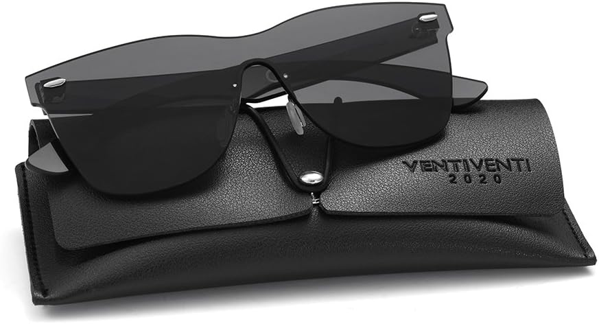 

Солнцезащитные очки без оправы для женщин и мужчин, цельные, квадратные, с большими зеркальными линзами и антибликовым покрытием 2020 VentiVenti, Black Frame/Black Lens