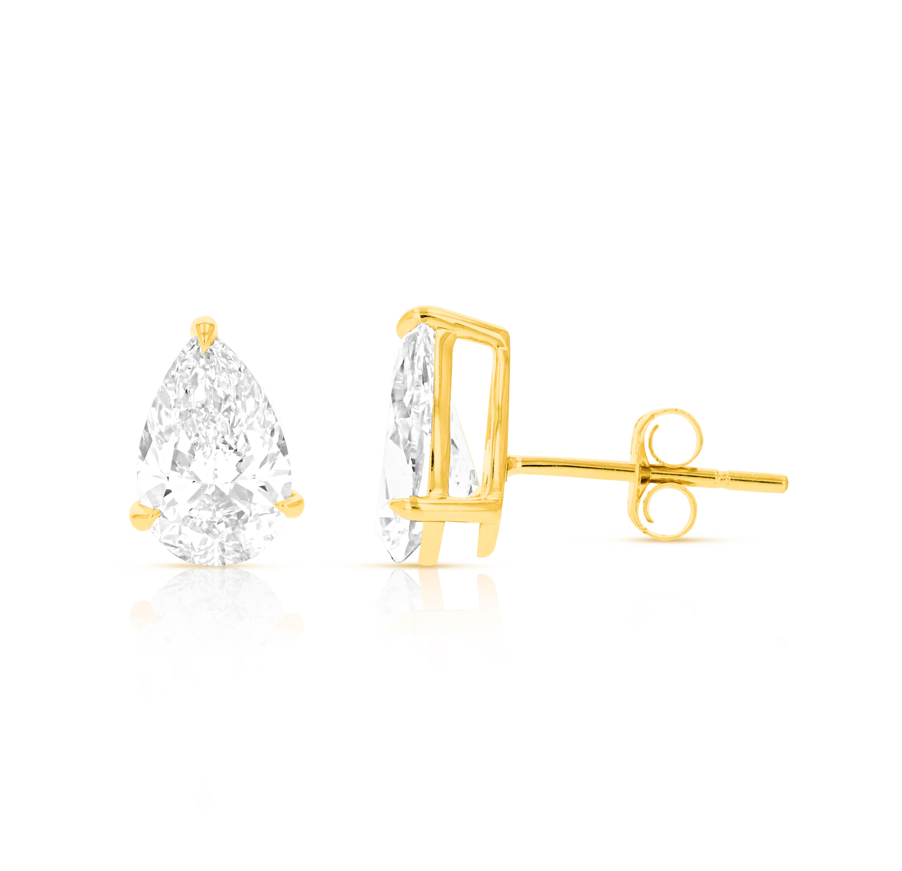 

Серьги-гвоздики с 2 каратами грушевидных лабораторных бриллиантов из 14-каратного золота с пуш-апами для женщин Vir Jewels, желтый