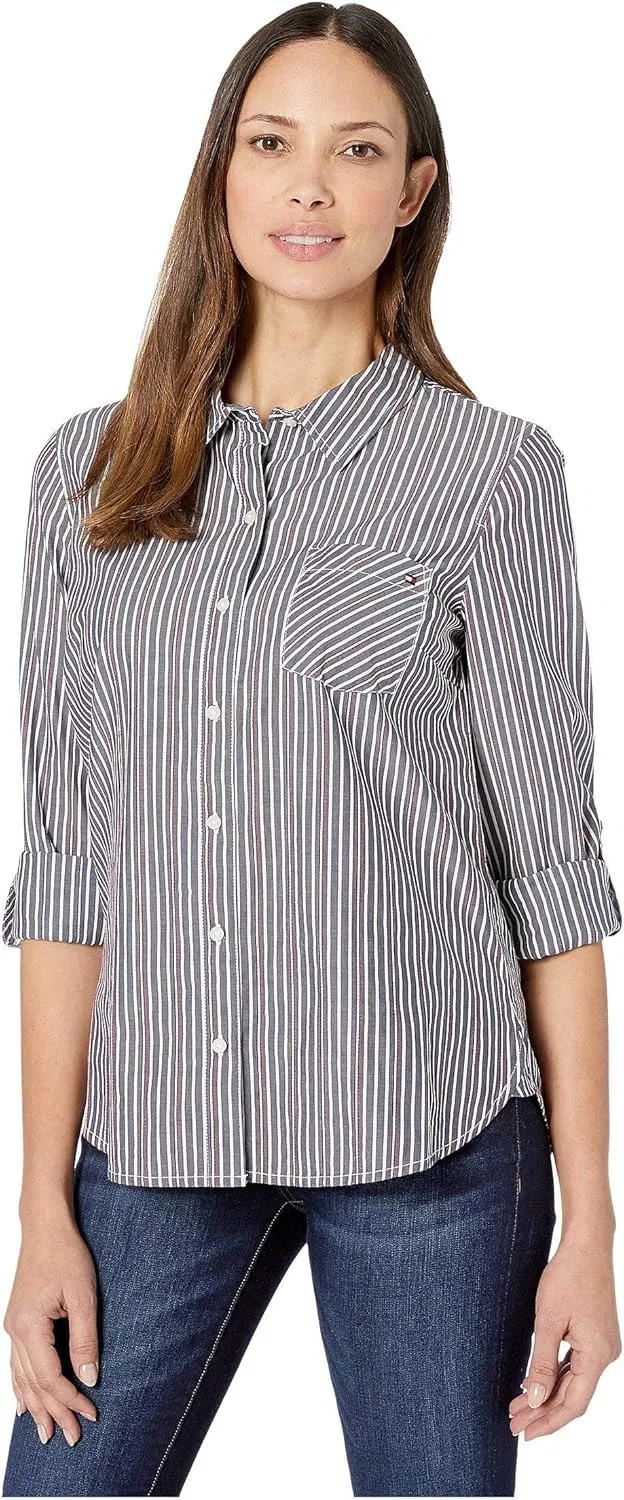 Блуза с длинным рукавом Roll Tab Button Down, Tommy Hilfiger, синий