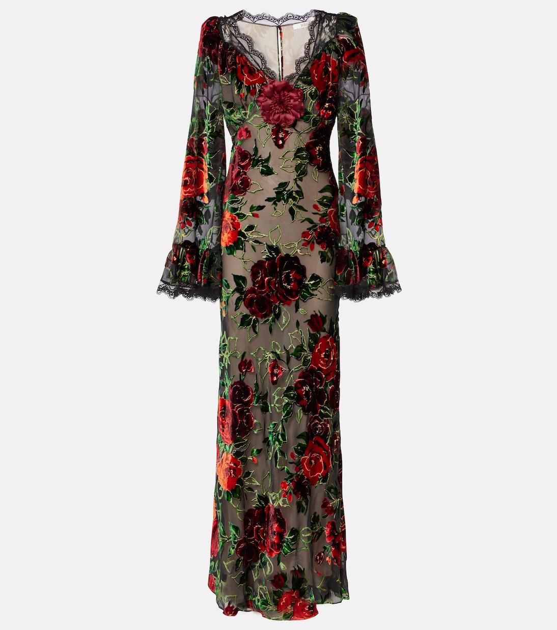 

Платье из бархата деворе с цветочным кружевом Rodarte, Red Rose