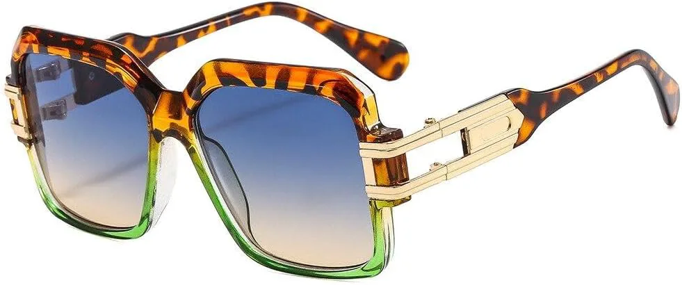 

Квадратные солнцезащитные очки в стиле ретро-панк, увеличенные оправы, модные очки, аксессуары для отдыха для мужчин и женщин RUOVEXIE, Leopard Blue Yellow