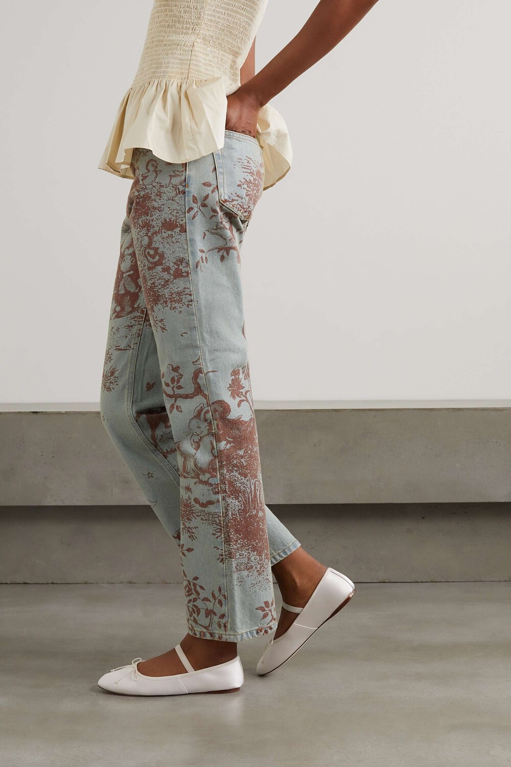 LOEFFLER RANDALL + NET SUSTAIN Атласные балетки Leonie с отделкой в ​​рубчик, слоновая кость — фото 4