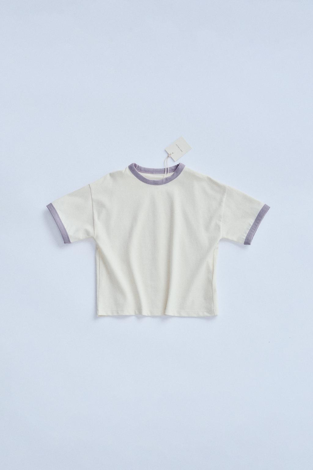 

Однотонная футболка с контрастной отделкой ZARA, цвет Lilac