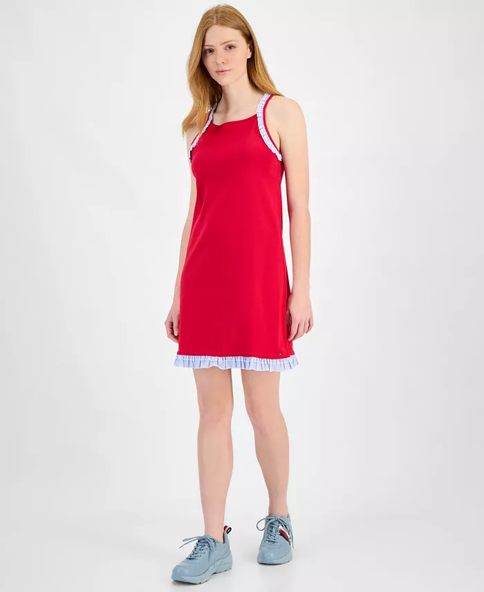 

Женское мини-платье из хлопка с рюшами по подолу Tommy Hilfiger, красный